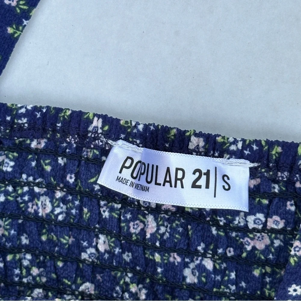 Popular 21 Women's S Blue Floral Smocked Maxi Dress Boho Spaghetti Strap - Picture 6 of 7